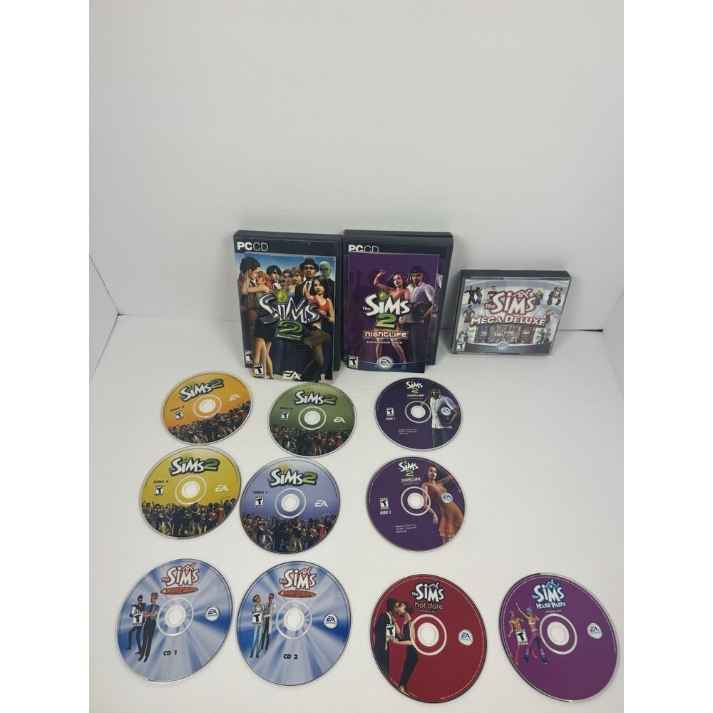 The Sims 2 + Nightlife Expansion + The Sims Mega Deluxe PC CD Lot Complete Discs